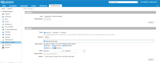 Zimbra Export from Zimbra