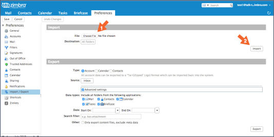 Zimbra Importing into Zimbra