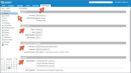 Zimbra change preferences