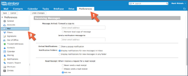 Zimbra change preferences screen 2